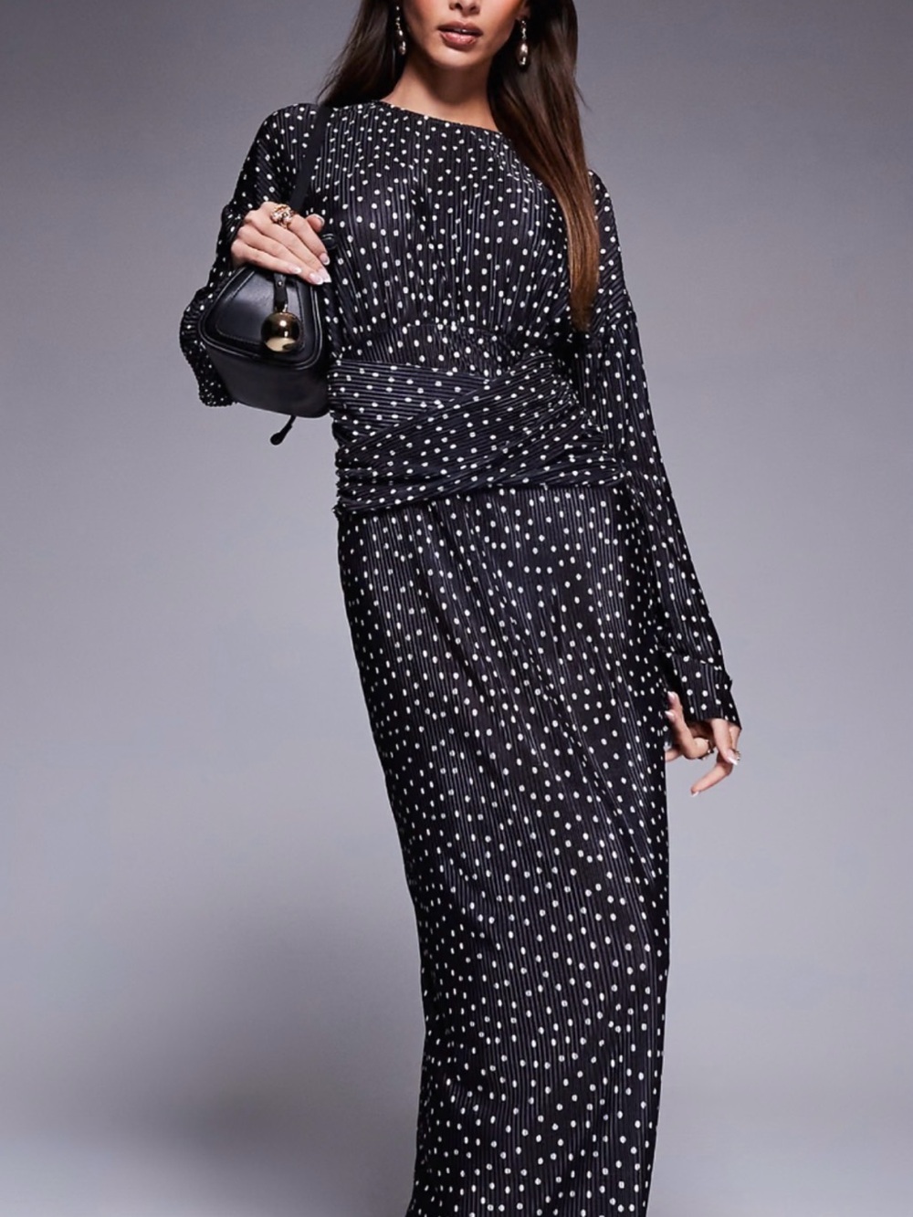 ASOS Navy Maxi Dress with White Polka Dot Print